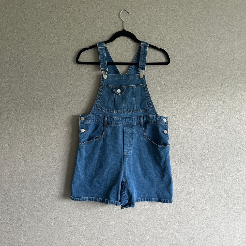 Allegra K Denim Short Overalls Medium